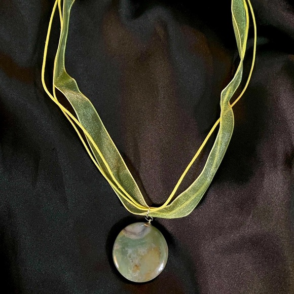 Natural Stone Pendant Ribbon Necklace - Picture 1 of 6